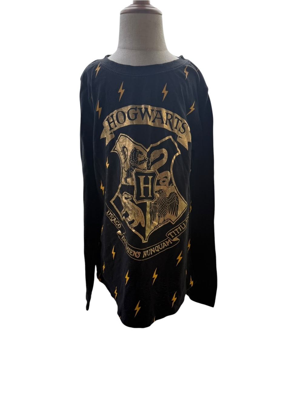 Warner Bros. Black & Gold Hogwarts Crest Lightning Long Sleeve Shirt